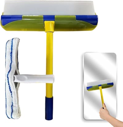Raamtrekker - Wisser Schraper - Ramen Schoonmaken - Siliconen met Microvezel - 39 x 30 cm - Blauw