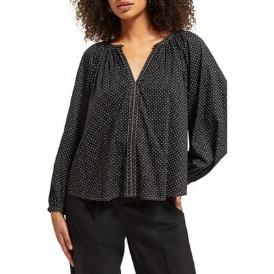 Scotch & Soda Balloon Sleeve Embroidered Top Polka Evening Black Maat: 36 | Blouses Outlet | Dames | Zwart