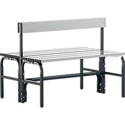 Kleedkamerbank, stalen buis/aluminium, dubbel met rugleuning, 1015 mm lang, antraciet