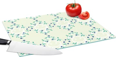 Glazen Snijplank - 39x28 - Groen - Blauw - Bloem - Design - Snijplanken Glas