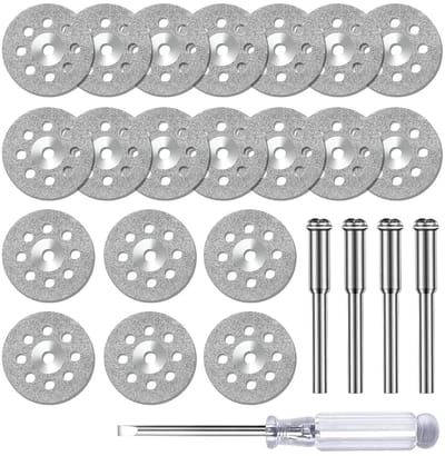 25 Stuks Diamant Snijdiskjes 22 mm Geperforeerd voor Dremel met 4 x 3 mm Mandrel en Schroevendraaier voor Steen, Tegels en Glasbewerking