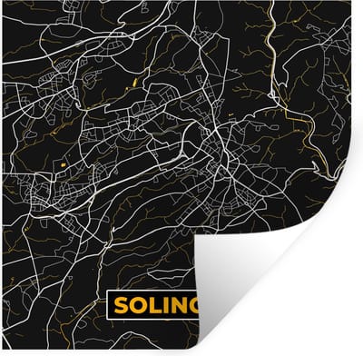 Muurstickers - Sticker Folie - Solingen - Goud - Stadskaart - Plattegrond - Duitsland - Kaart - 100x100 cm - Plakfolie - Muurstickers Kinderkamer - Zelfklevend Behang XXL - Zelfklevend behangpapier - Stickerfolie