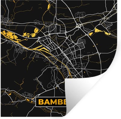Muurstickers - Sticker Folie - Bamberg - Stadskaart - Plattegrond - Kaart - Goud - Duitsland - 100x100 cm - Plakfolie - Muurstickers Kinderkamer - Zelfklevend Behang XXL - Zelfklevend behangpapier - Stickerfolie