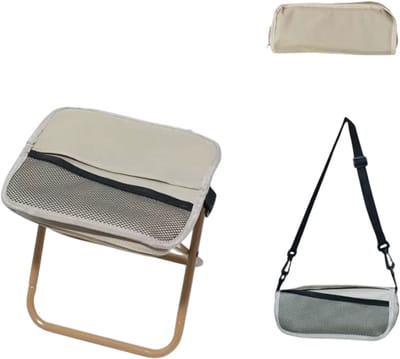 Opvouwbare Vouwkruk met Rugzak – Lichtgewicht Camping Krukje & Draagbare Outdoor Stoel voor Vissen, Camping, Reizen en Wachten - Beige