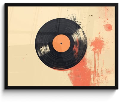 Poster in lijst - Fotolijst 70x50 cm - Posters - Vinylplaat - Zwart - Verfspatten - Retro - Posterlijst zwart - Decoratie - Wanddecoratie woonkamer - Muurdecoratie slaapkamer