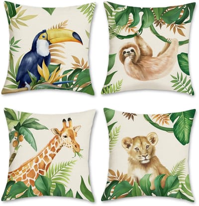 Dailygoody - Jungle Dieren Kussenslopen - Set van 4 - Decoratieve Kussens - 45x45 cm - Schattige Dieren - Voor Binnen en Buiten