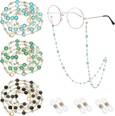 3 Stuks Brilhouders voor om de Hals - Stijlvolle Kralen Brillenkoord voor Dames en Heren - Vintage Lezen Brilketting met Lus en Ring
