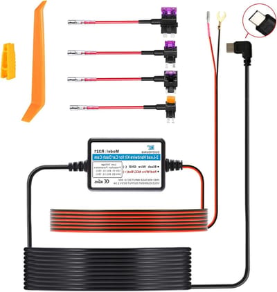 Dashcam Hardwire Kit - Auto Zekering Kabel - 24 Uur Bewaking - Laagspanningsbeveiliging - 115 FT - Zwart