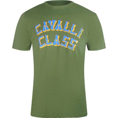 Cavalli Class Layered Logo Militair Groen T-shirt