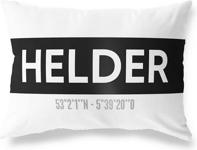 Tuinkussen HELDER - NOORD-HOLLAND met coördinaten - Buitenkussen - Bootkussen - Weerbestendig - Jouw Plaats - Studio216 - Modern - Zwart-Wit - 50x30cm