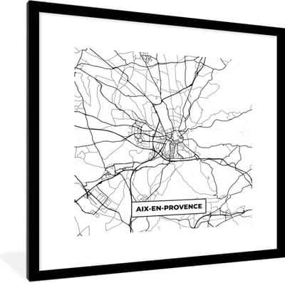 Fotolijst incl. Poster Zwart Wit- Aix-en-Provence - Frankrijk - Stadskaart - Plattegrond - Kaart - Zwart wit - 40x40 cm - Posterlijst