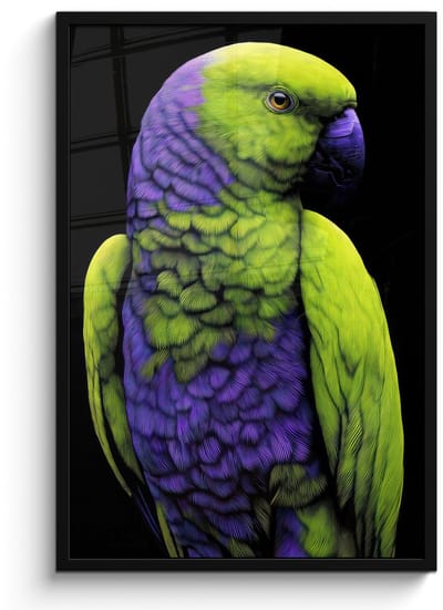 Poster in lijst - Fotolijst 60x90 cm - Posters - Papegaai - Veren - Opvallend - Groen - Posterlijst zwart - Decoratie - Wanddecoratie woonkamer - Muurdecoratie slaapkamer