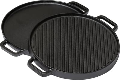 Blackwell Grillplaat BBQ Gietijzer – Ø 30 cm – 2-Zijdig – Zonder Antiaanbaklaag – Eén Kant Glad, Eén Kant Geribbeld – Geschikt voor BBQ, Fornuis en Oven – Massief Gietijzer met Uitstekende Warmteverdeling – Voor Vlees, Vis, Groenten en Brood
