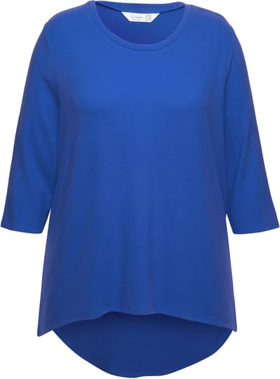 MIAMODA - Dames - Trui A-lijn afgeronde zoom 3/4-mouwen - Koningsblauw - Maat 54+