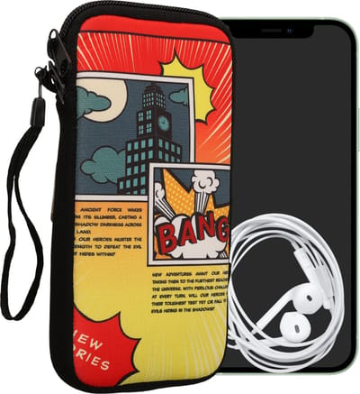 kwmobile hoesje voor smartphones XXL - 7" - hoes van Neopreen - Comic Book design - rood / blauw / geel - binnenmaat 17,7 x 8,5 cm