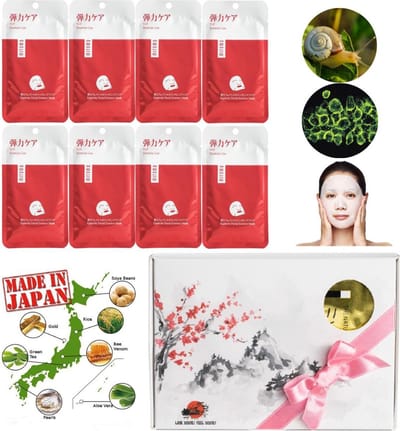 Mitomo Japan EGF Beauty Face Mask Giftbox - Japanse Skincare Gezichtsmaskers met Geschenkdoos - Masker Geschenkset voor Vrouwen - 8-Pack