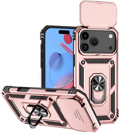 Coverup Hoesje - Geschikt voor iPhone 17 Pro Max Hoesje - Coverup Armor Ring Kickstand Back Cover met Camera Shield - Rose Gold