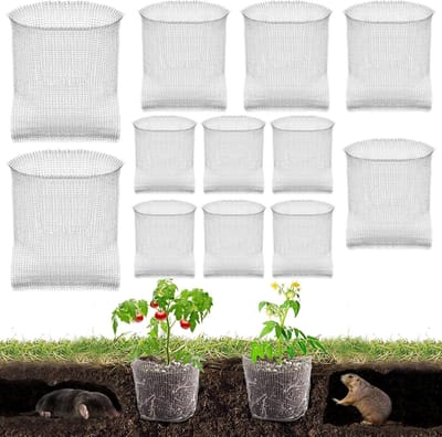 Plantenmand voor woelmuisbescherming van roestvrij staal, 12 stuks, metalen nettas voor wortelbescherming van fruitbomen, bloemen en groenten