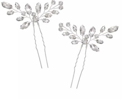 Dailygoods- Haarspelden 2 Stuks - Zilveren Kristallen Haaraccessoires - Bruidsaccessoires - Strass - Haarspelden Bruiloft - Haarsieraad Bruid