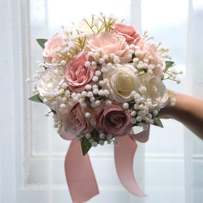 Bruidsmeisje Bruiloft Boeket Zijde Kunst Pioenrozen Bloemen Bruid Houdt Bloemen Mariage Boeket Bruiloft Accessoires gray