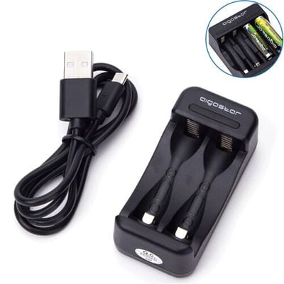 Aigostar Batterijlader / Langzame lading / Geschikt voor AA- en AAA-batterijen / TYPE-C oplaadpoort / 2 sleuven / Zwart