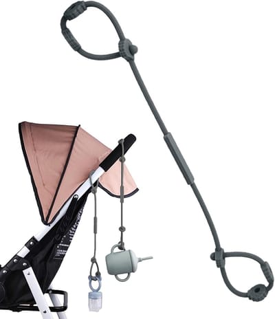Kinderwagen Riemen - Speelgoedhouder - Spullen Vasthouden - Voedselveilig Siliconen - 14.6 x 8.1 cm - Donkergrijs