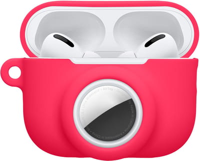 kwmobile oordopjes case geschikt voor Apple Airpods Pro 3 hoesje - Oortjes cover met AirTag houder - In-ear koptelefoon hoes - Silicone in neon roze