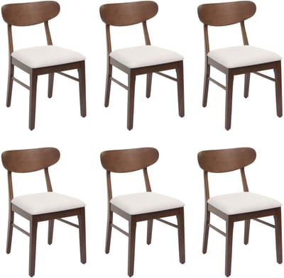 Set van 6 eetkamerstoelen MCW-M59, keukenstoel, stof/textiel, massief hout ~ donker frame, crème