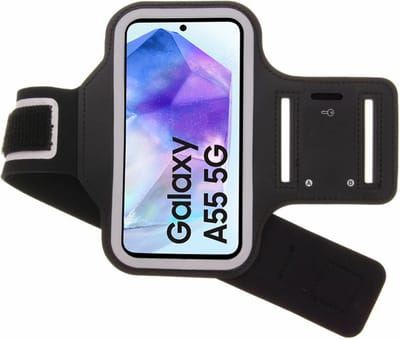 Sportarmband geschikt voor Samsung Galaxy A55 - Hardloop Telefoonhouder - Arara Armband - Zwart