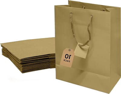 Gouden Geschenkzakken - Papieren Tassen - Cadeau Verpakking - Met Handvatten - 12 x 8.3 x 17 cm - Goud