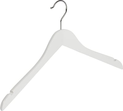 De Kledinghanger Gigant - Kledinghanger - Volwassenen - 7101BA - 50 Stuks - Blousehanger - Shirthanger - Lotushout - Wit Gelakt - Geknikt Model - Rokinkepingen - 44 cm - Kleerhanger (7101BA_01/50)