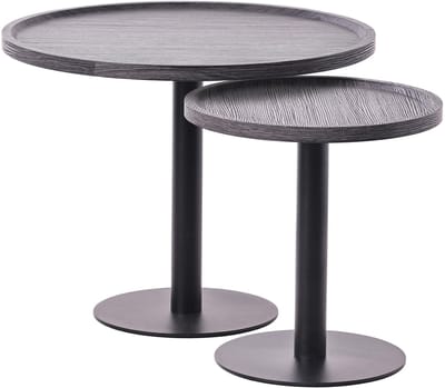 CLP Aspen Set van 2 bijzettafels - rond - salontafel - houten blad - mat zwart metalen onderstel - grijs