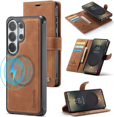 Casemania Hoesje Geschikt voor Samsung Galaxy S26 Ultra - Sienna Brown - Kunstleer 2 in 1 Afneembare Bookcase - Geschikt voor MagSafe - Magnetische Telefoonhoesje met Pasjeshouder en Standaardfunctie