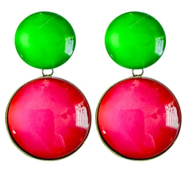 Clip oorbellen- Color Blocking -Groen -Roze- 5 cm- geen gaatje- Charme Bijoux