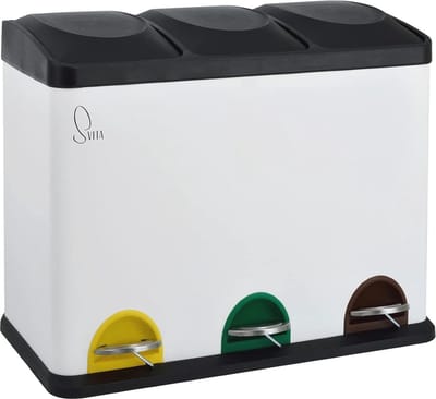 Pedaalemmer voor Afvalscheiding - 3 x 15 l - Gepoederd Staal - Wit - 45 l