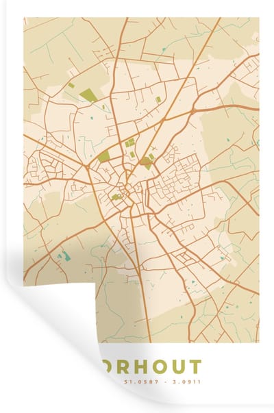 Muurstickers - Sticker Folie - Plattegrond - Stadskaart - Kaart - Torhout - België - 20x30 cm - Plakfolie - Muurstickers Kinderkamer - Zelfklevend Behang - Zelfklevend behangpapier - Stickerfolie