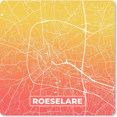 Muismat 20x20 cm - Mousepad Stadskaart - Roeselare - Oranje - Geel - Muismatten