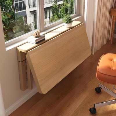 Bureaurek Hout - Wandrek Opklapbaar - Ruimte Besparen - Afgeronde Hoeken - 18 mm Dik - Houtkleur