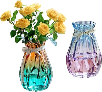 Set van 2 Glazen Vazen voor Bloemen, Kleine Vazen voor Tafeldecoratie, Modern en Kleurrijk voor Thuis en Bruiloften