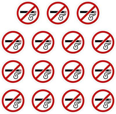 Set van 15 Weerbestendige Rookstickers voor Binnen en Buiten - Ideaal voor Kantoor, Deur, Raam en School met een Diameter van 7,5 cm