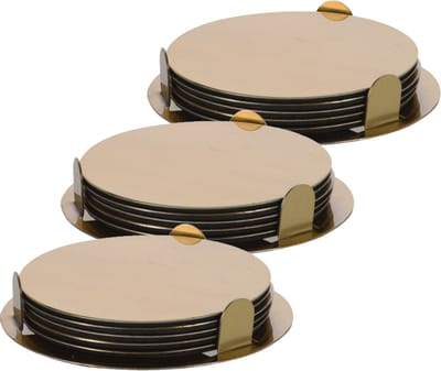 18x Onderzetters goud RVS rond met houder 8,5 cm voor glazen/bekers/kopjes