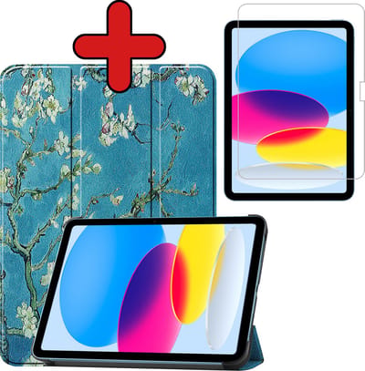 Hoesje - Geschikt voor Apple iPad A16/A18 (2022/2025/2026) - 10.9 & 11 inch (10e, 11e & 12e generatie) - Met Screenprotector - Hardcover Book Case - Trifold Bookcase Hoes - Hard Cover - Tablethoes - Bloesem