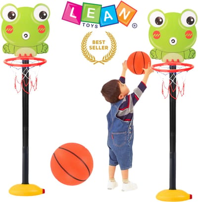 LEANTOYS Groene Kikker Basketbalset voor Kinderen – Basketbal - Basketbal Kinderen - Verstelbare Basket met Net, Bal en Pomp, Hoogte 52–110 cm, Indoor & Outdoor Sport Speelgoed voor Jongens en Meisjes, Stimuleert Motoriek en Beweging Met Ebook