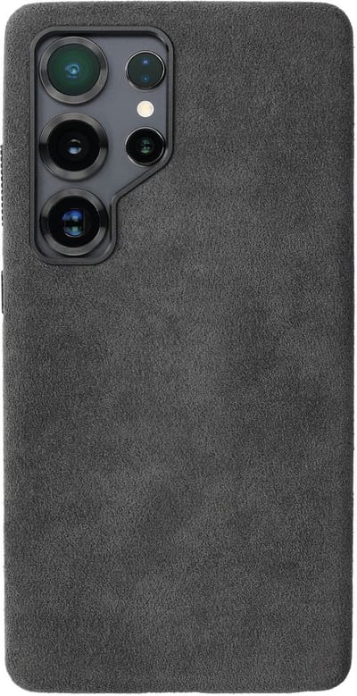 Rosso Avanti Hoesje Geschikt voor Samsung Galaxy S25 Ultra | Compatibel met MagSafe / Qi2 | Echt Italiaans Alcantara | Back Cover | Beschermhoes | Grijs