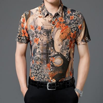 Heren T-shirts met korte mouwen, Casual losse shirts van ijszijde met micro-stretch en bloemenprint voor vaders XXXL black