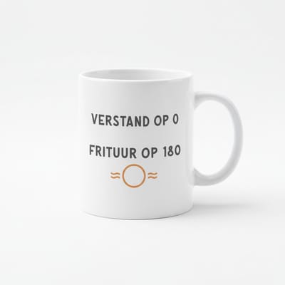 Grappige Nederlandse Tekst Mok 330 ml – “Verstand Op 0, Frituur Op 180” – Keramische Koffie- en Theemok met Humor