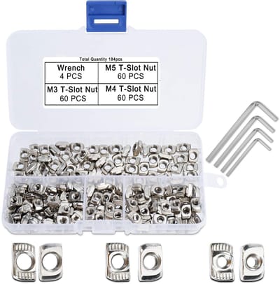Dailygoods - 184 stuks T-moeren assortiment kit M3 M4 M5 van koolstofstaal met inbussleutels
