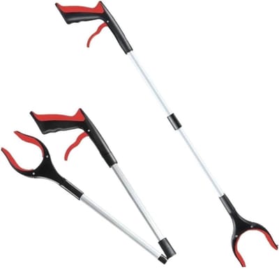 Vuilnisraper Opvouwbaar - Afvalklem Grijper - Afval Oprapen - Lange Steel - 83cm - Rood