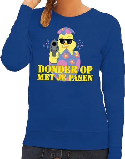 Fout Paas sweater blauw donder op met je Pasen voor dames - Pasen trui XS