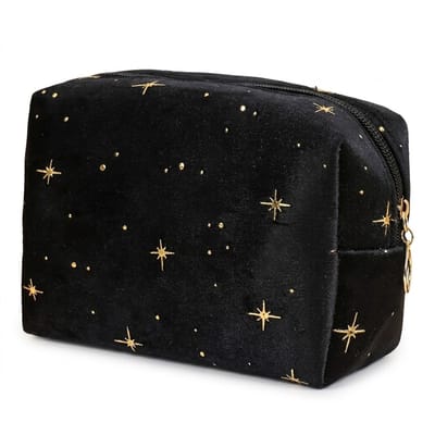 Zwarte make up tas dames toilet tas met gouden sterren flanellen cosmetica tas zachte stof ruime opbergtas met rits